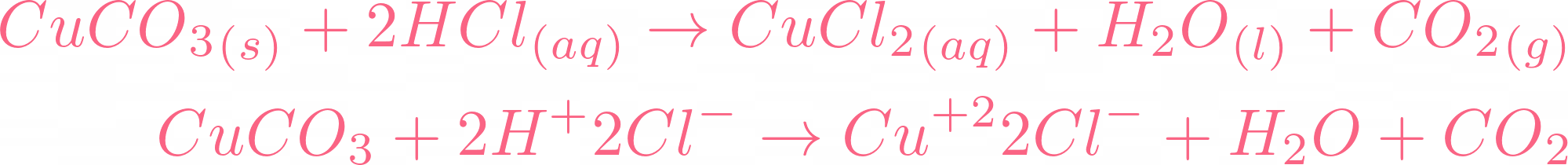 Breaking of copper carbonate reaction with hydrochloric acid into its ions